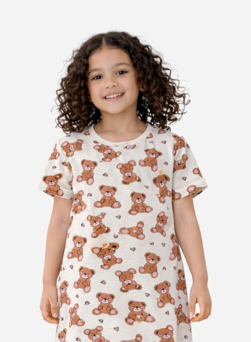 Victor And Jane Age Kids Girls’ Nightdress – All-Over Teddy Print Sleep Tee Dress for Women | Best Price UAE
